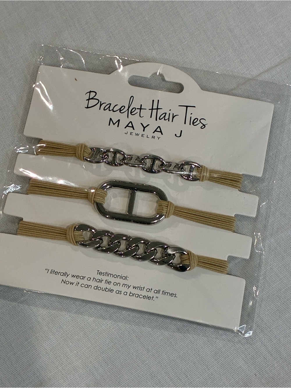 Maya Tan Bracelet Hair Ties with Silver Accents - Set of 3